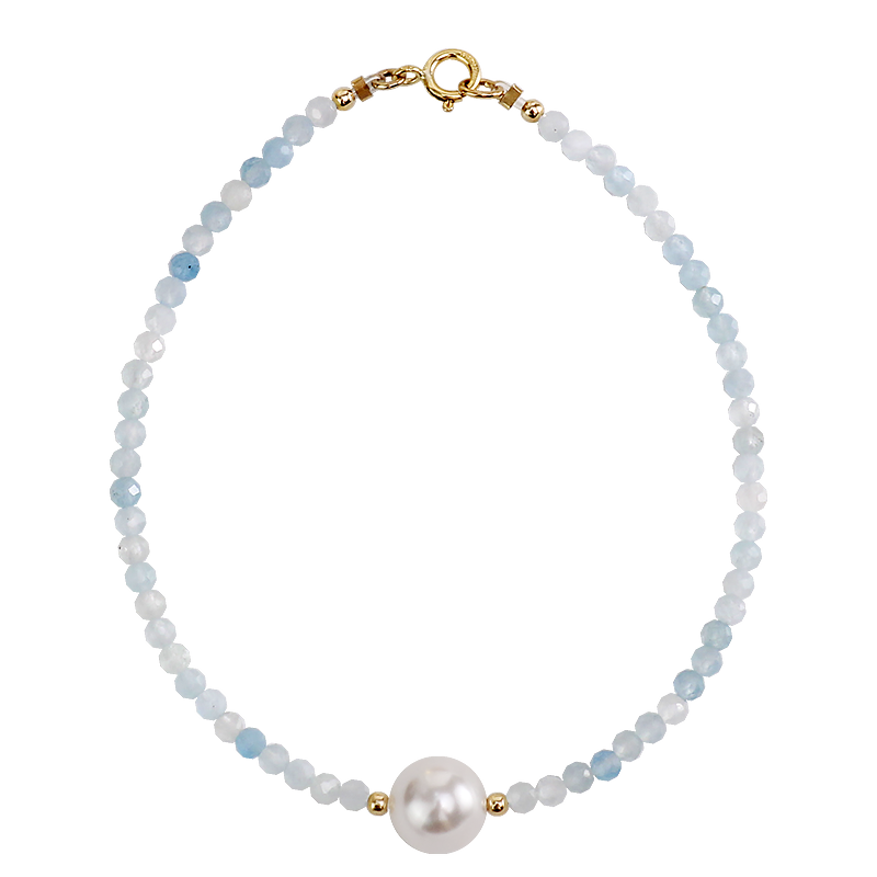 Natural Aquamarine & White Moonstone Silver Bracelet – Serenity & Inner Peace