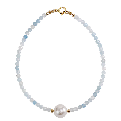 Natural Aquamarine & White Moonstone Silver Bracelet – Serenity & Inner Peace