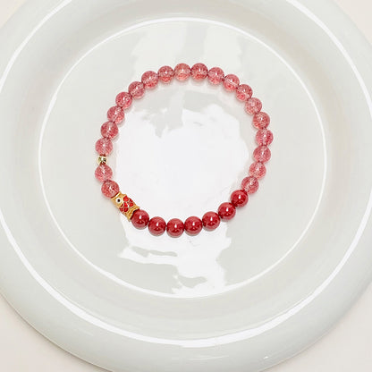 Fortune Fish Red Strawberry Quartz and Agate Bracelet with Gold Koi Charm