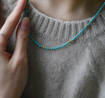 Turquoise Beaded Necklace & Bracelet | Handmade Minimalist Gold Jewelry