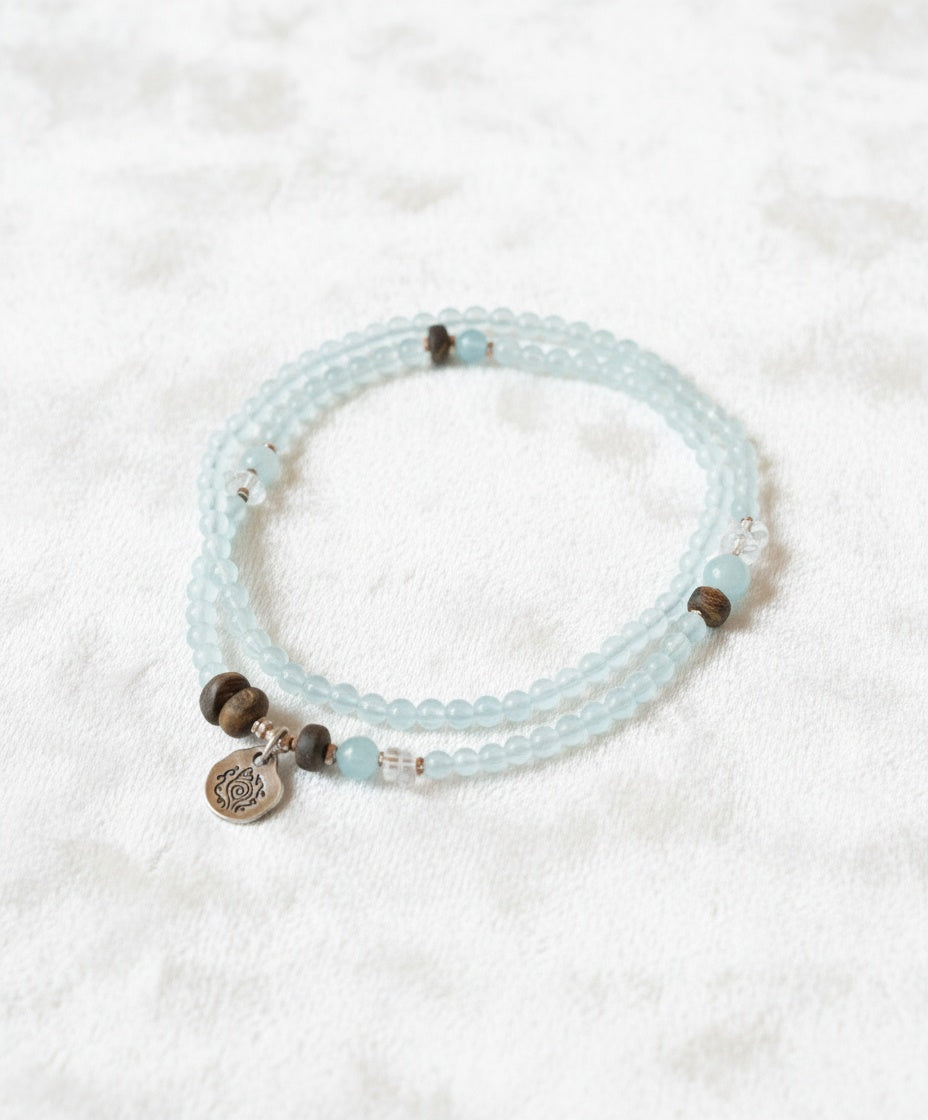 Ocean Whisper Aquamarine & Wood Crystal Wrap – Bracelet & Necklace 2-in-1