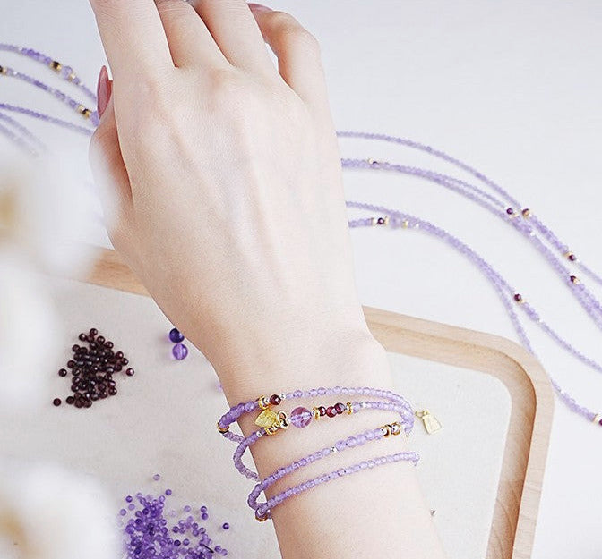 Lavender Amethyst Beaded Wrap – “Nine Purple Fire” Dual-Wear Necklace & Bracelet