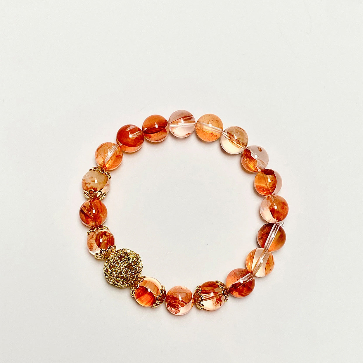Prosperity Koi Red Rutilated Quartz Bracelet with Golden Sphere