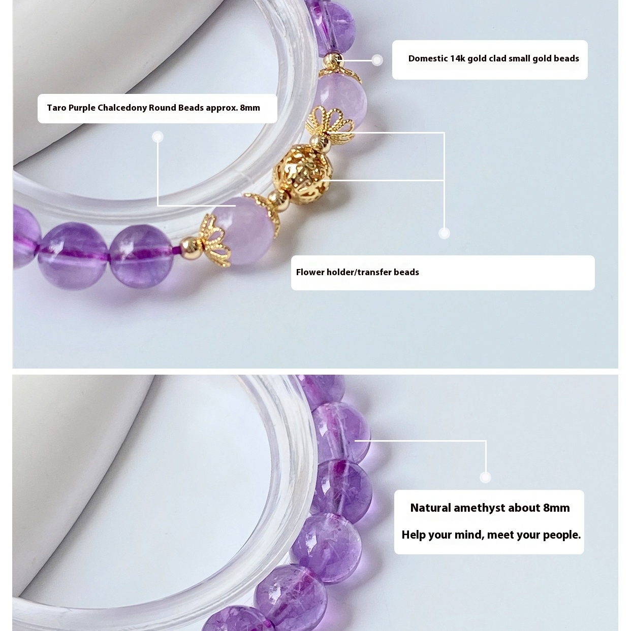 Lavender Amethyst Harmony Bracelet with Golden Lotus Beads