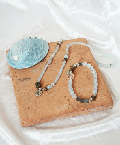Ocean Whisper Aquamarine & Wood Crystal Wrap – Bracelet & Necklace 2-in-1