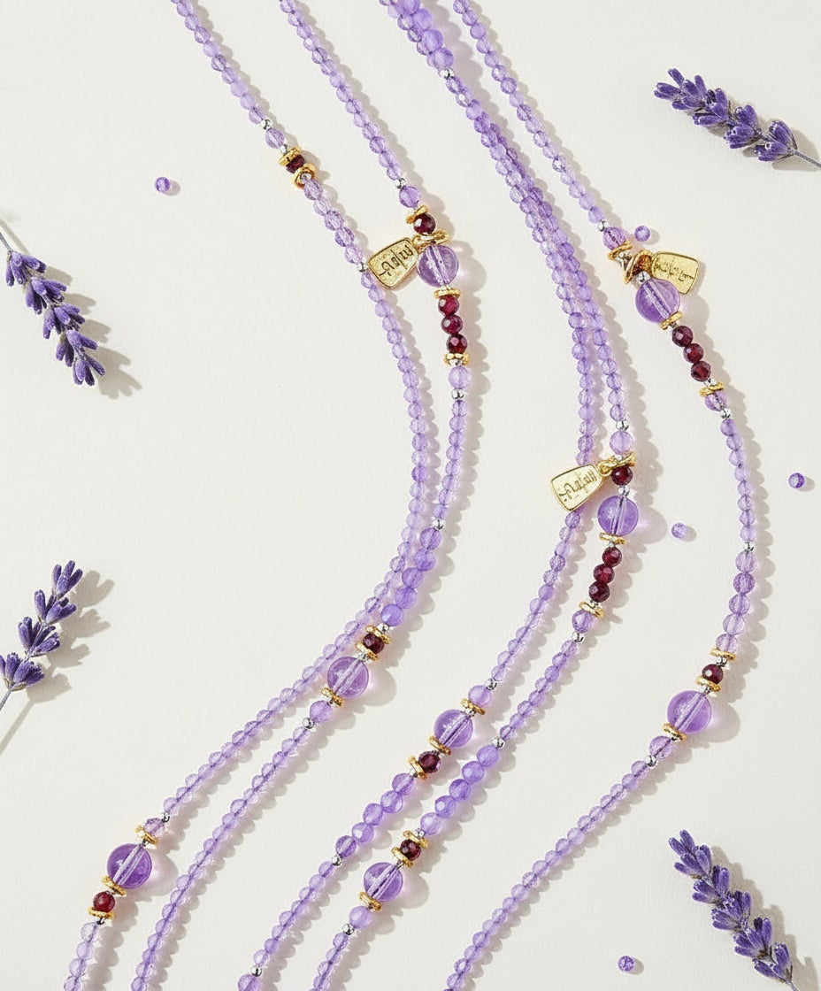 Lavender Amethyst Beaded Wrap – “Nine Purple Fire” Dual-Wear Necklace & Bracelet