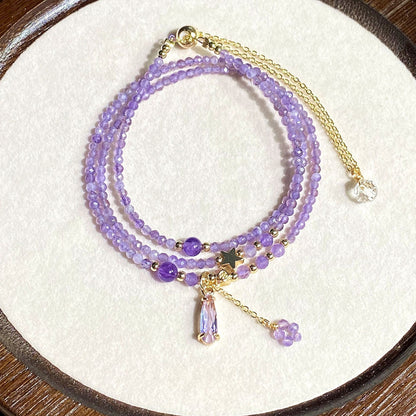 Amethyst Galaxy Multi-Layer Crystal Necklace Bracelet 2-Way Wear – Star & Teardrop Charm Edition