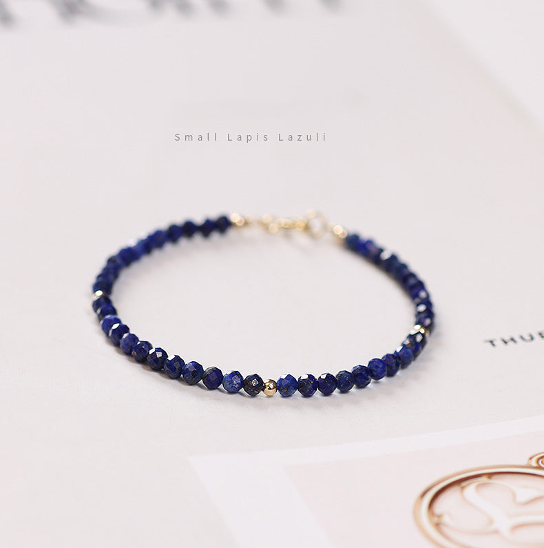 Faceted Natural Lapis Lazuli Crystal Bracelet with Gold Bead Accents – Calming & Protective Energy