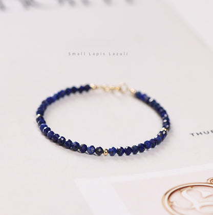 Faceted Natural Lapis Lazuli Crystal Bracelet with Gold Bead Accents – Calming & Protective Energy