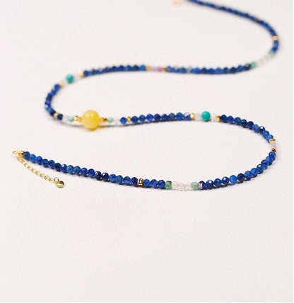 Starry Night Lapis Lazuli Convertible Necklace & Wrap Bracelet – Yellow Agate & Amazonite Energy Jewelry