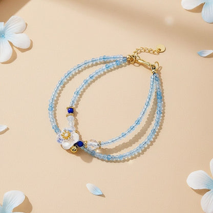 Camellia Bloom Crystal Bracelet – Double-Strand Light Blue Beaded Flower Bracelet for Women