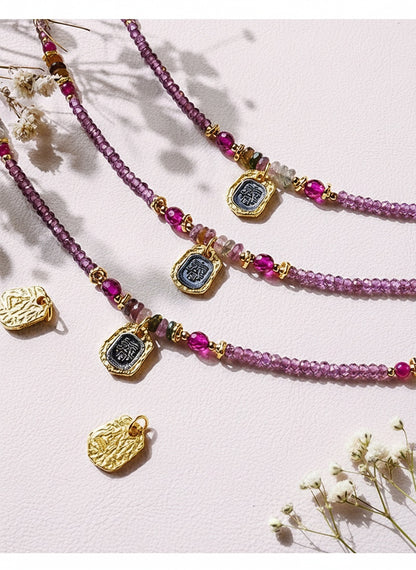 Imperial Tourmaline Blessing Necklace – Double-Strand 14K Gold-Plated Amulet Design for Wealth and Charm