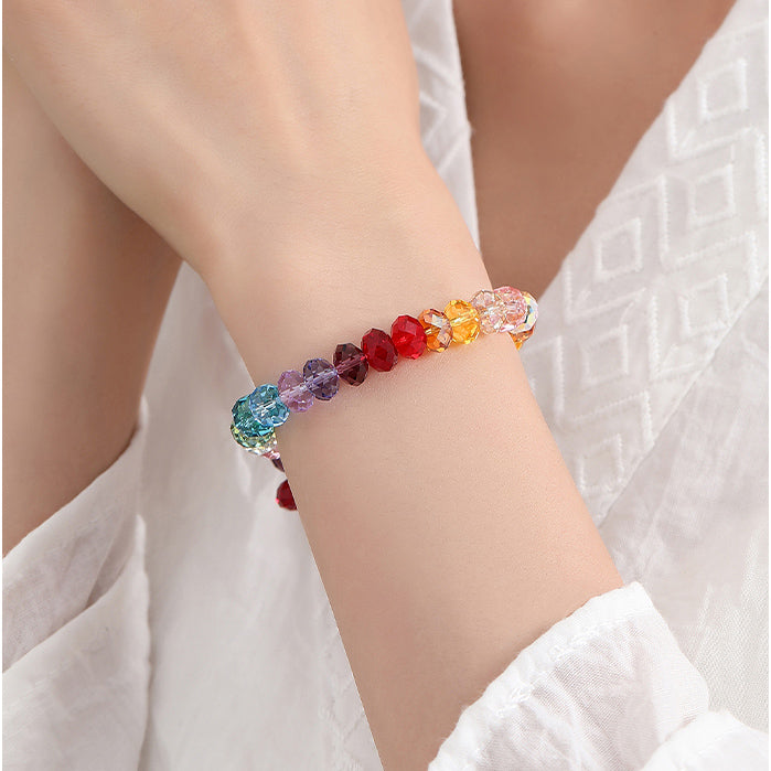 Rainbow Sparkle Multi-Faceted Austrian Crystal Bracelet – Personalized Engraving Available