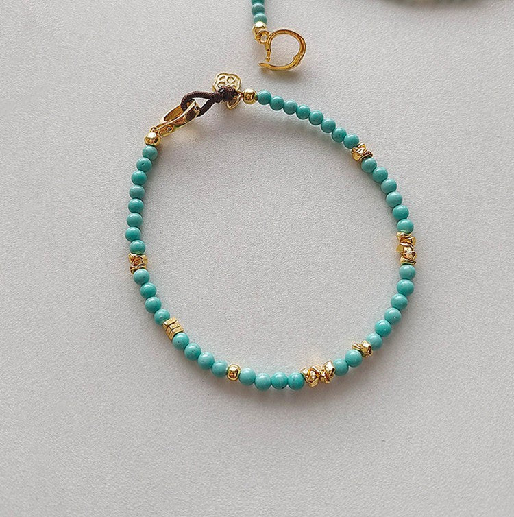 Turquoise Beaded Necklace & Bracelet | Handmade Minimalist Gold Jewelry