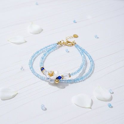 Camellia Bloom Crystal Bracelet – Double-Strand Light Blue Beaded Flower Bracelet for Women