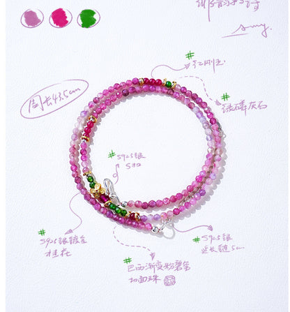 2-in-1 Pink Tourmaline & Green Garnet Beaded Jewelry – Wear as Necklace or Double-Layer Bracelet with Butterfly Charm