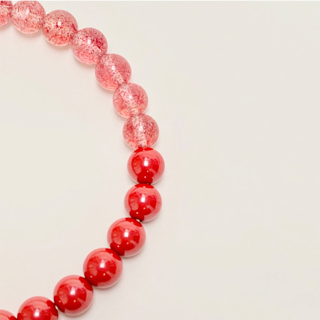 Fortune Fish Red Strawberry Quartz and Agate Bracelet with Gold Koi Charm