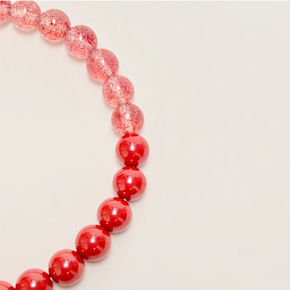 Fortune Fish Red Strawberry Quartz and Agate Bracelet with Gold Koi Charm