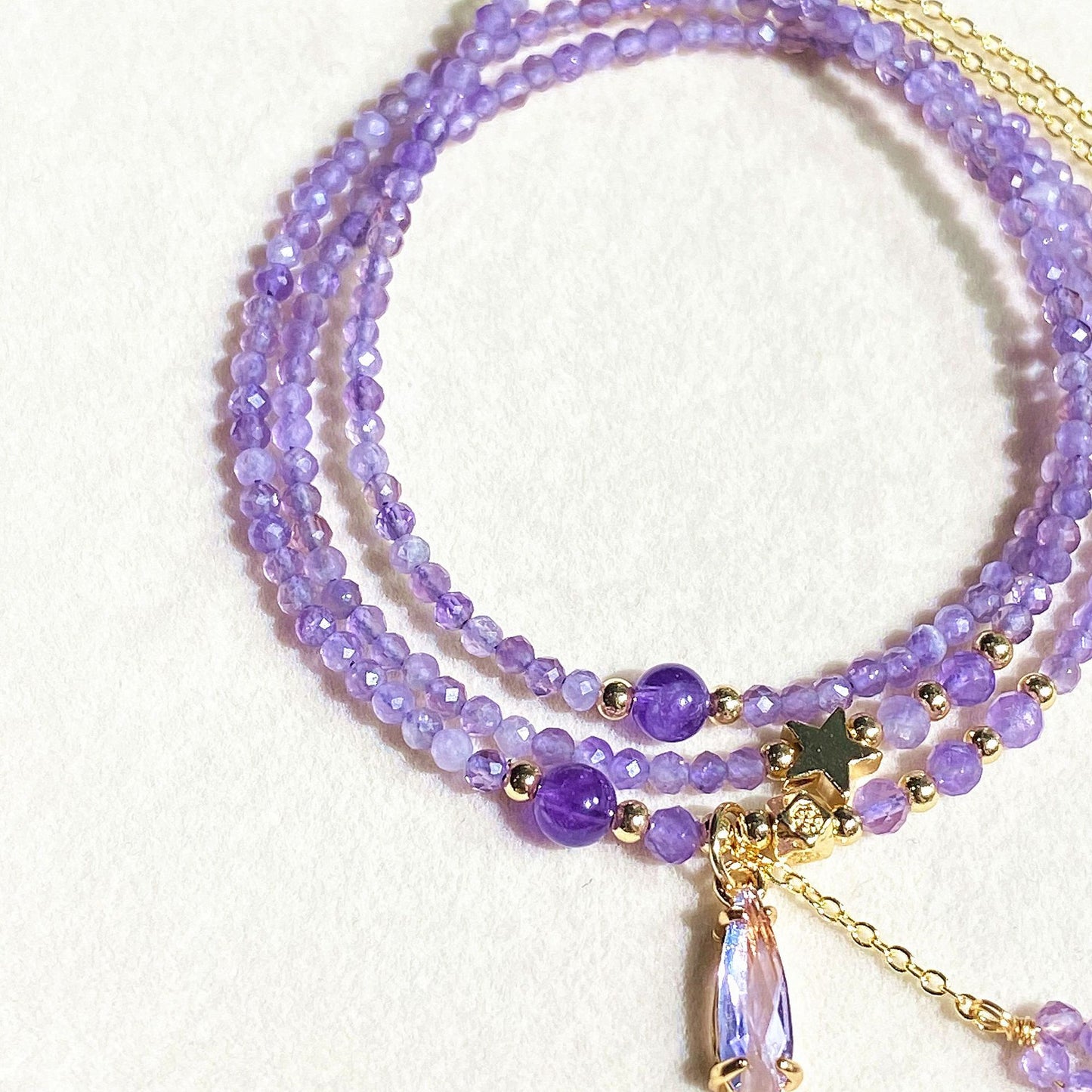Amethyst Galaxy Multi-Layer Crystal Necklace Bracelet 2-Way Wear – Star & Teardrop Charm Edition