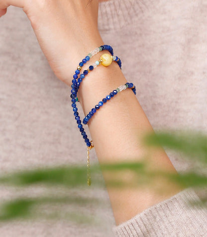 Starry Night Lapis Lazuli Convertible Necklace & Wrap Bracelet – Yellow Agate & Amazonite Energy Jewelry