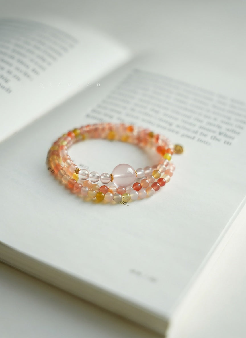 Multicolored beaded bracelet on a white surface