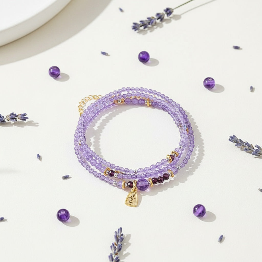 Lavender Amethyst Beaded Wrap – “Nine Purple Fire” Dual-Wear Necklace & Bracelet