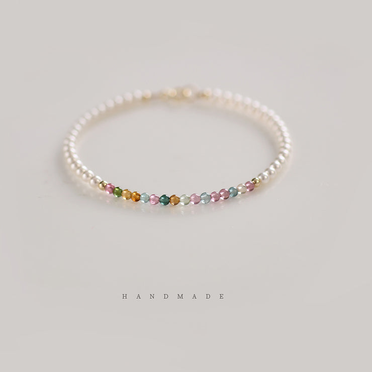 Multicolor Tourmaline & Freshwater Pearl Beaded Bracelet – Radiance & Romance Design
