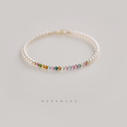 Multicolor Tourmaline & Freshwater Pearl Beaded Bracelet – Radiance & Romance Design