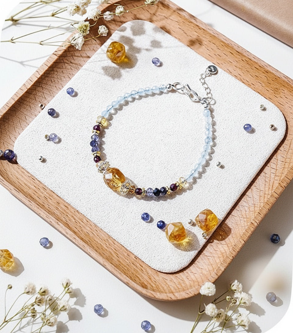 Citrine & Aquamarine Beaded Bracelet – Handmade Crystal Jewelry for Positivity, Creativity & Calm
