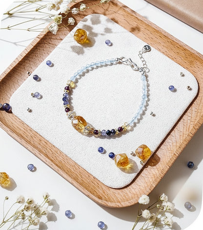 Citrine & Aquamarine Beaded Bracelet – Handmade Crystal Jewelry for Positivity, Creativity & Calm