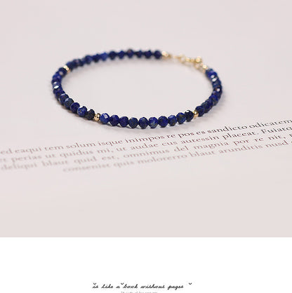 Faceted Natural Lapis Lazuli Crystal Bracelet with Gold Bead Accents – Calming & Protective Energy