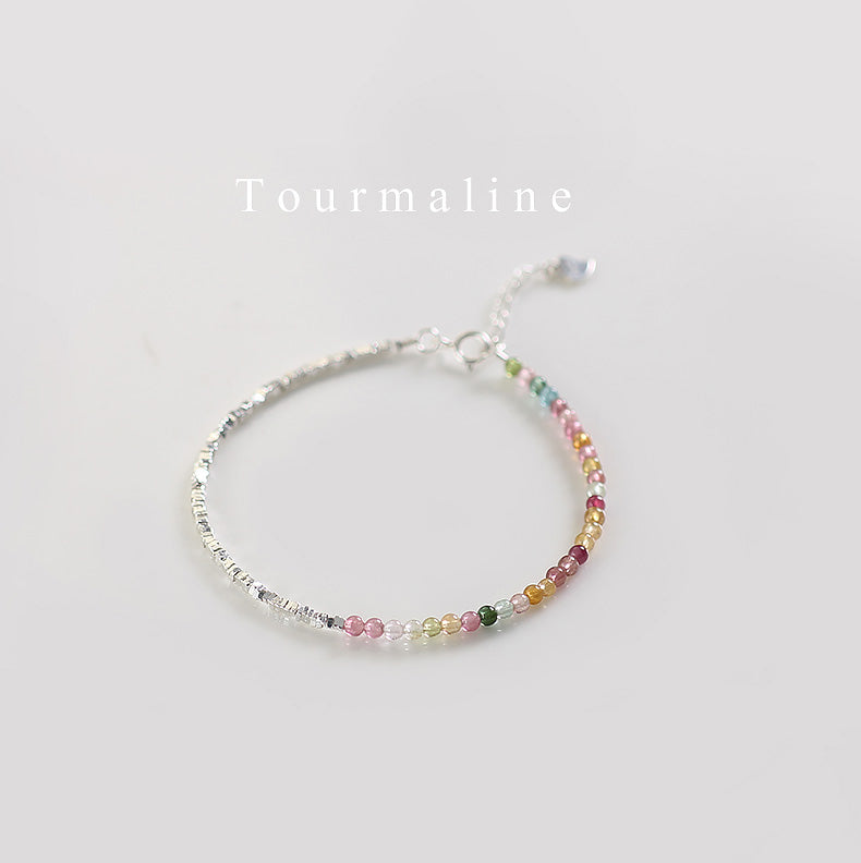 925 Silver & Multicolor Tourmaline Heart Charm Bracelet – Protection & Energy Balance