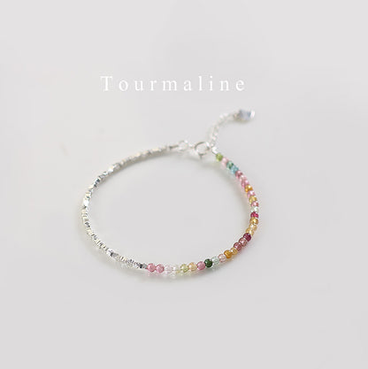 925 Silver & Multicolor Tourmaline Heart Charm Bracelet – Protection & Energy Balance