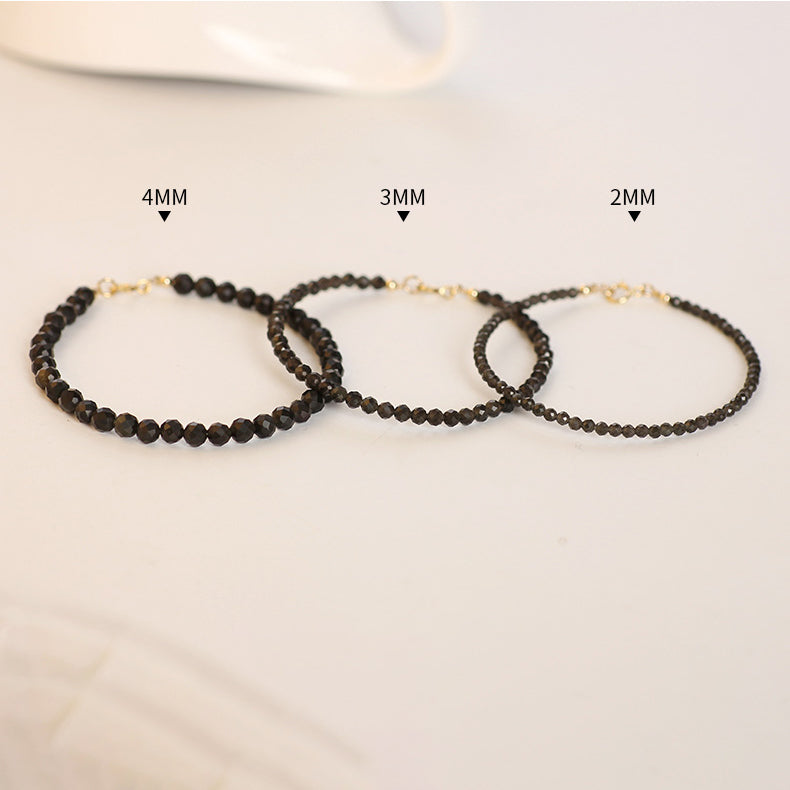 Black Obsidian Crystal Bracelet – 2mm/3mm/4mm Faceted Beads for Grounding and Protection
