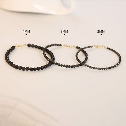 Black Obsidian Crystal Bracelet – 2mm/3mm/4mm Faceted Beads for Grounding and Protection