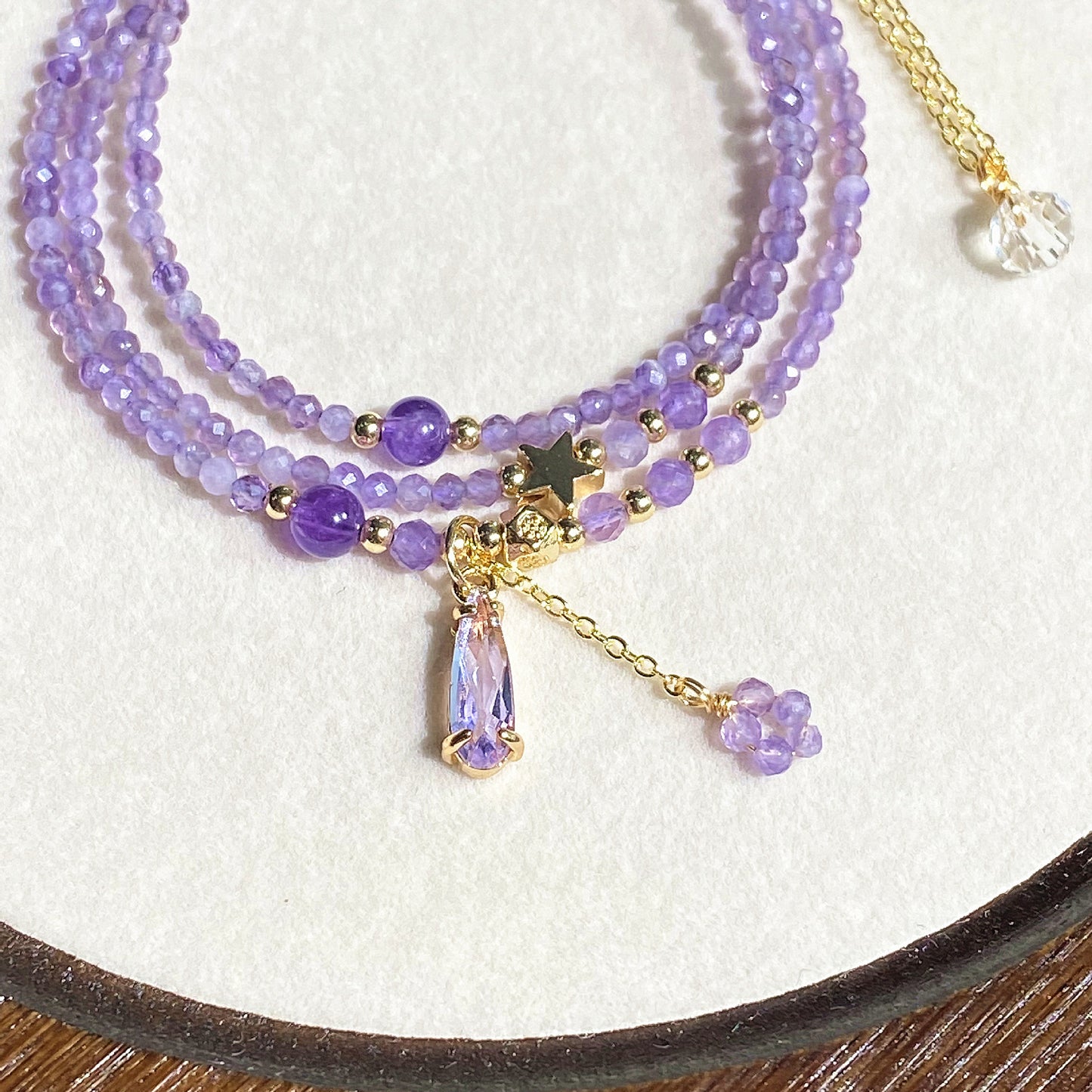 Amethyst Galaxy Multi-Layer Crystal Necklace Bracelet 2-Way Wear – Star & Teardrop Charm Edition