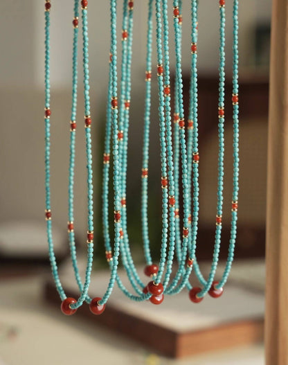 Turquoise & Red Jasper Harmony Bead Necklace – 2-in-1 Bracelet & Choker | Zodiac Energy Jewelry