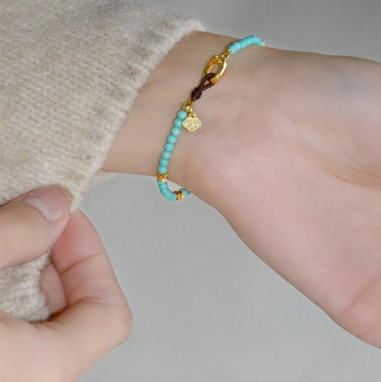 Turquoise Beaded Necklace & Bracelet | Handmade Minimalist Gold Jewelry