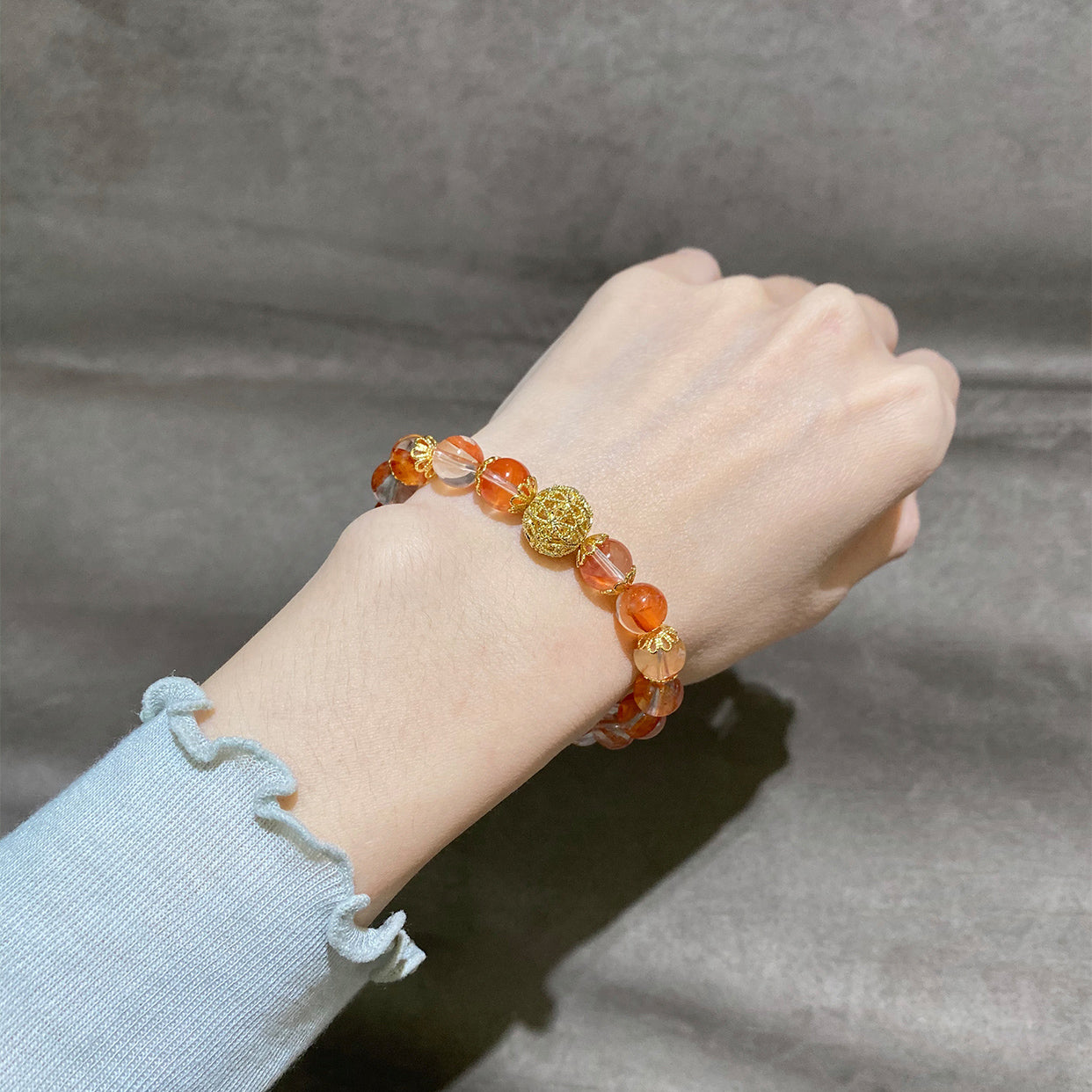 Prosperity Koi Red Rutilated Quartz Bracelet with Golden Sphere