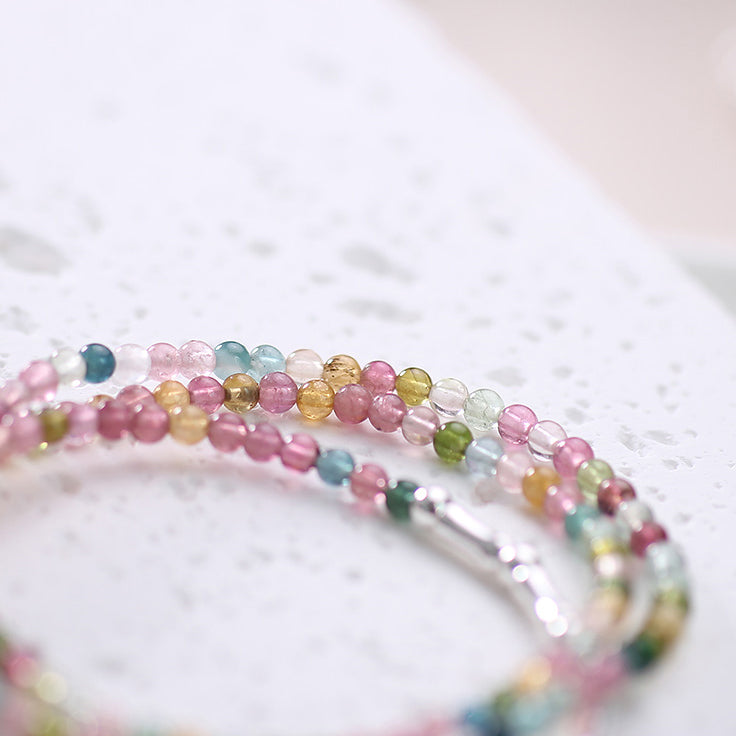 Harmony Loop Necklace Bracelet 2-Way Wear – Rainbow Tourmaline & Sterling Silver Charm for Peace, Luck & Vibrant Energy