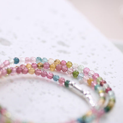 Harmony Loop Necklace Bracelet 2-Way Wear – Rainbow Tourmaline & Sterling Silver Charm for Peace, Luck & Vibrant Energy