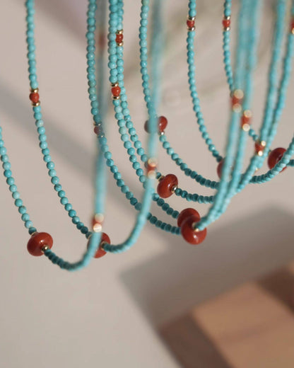 Turquoise & Red Jasper Harmony Bead Necklace – 2-in-1 Bracelet & Choker | Zodiac Energy Jewelry