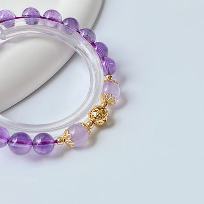 Lavender Amethyst Harmony Bracelet with Golden Lotus Beads