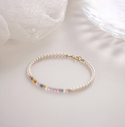 Multicolor Tourmaline & Freshwater Pearl Beaded Bracelet – Radiance & Romance Design