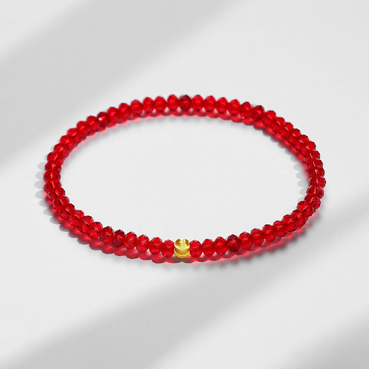 Red Austrian Crystal Fortune Bracelet with Plated Gold Cat-Eye Bead