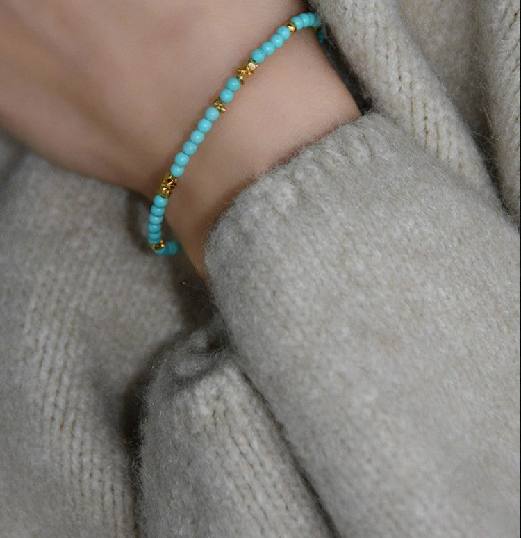 Turquoise Beaded Necklace & Bracelet | Handmade Minimalist Gold Jewelry