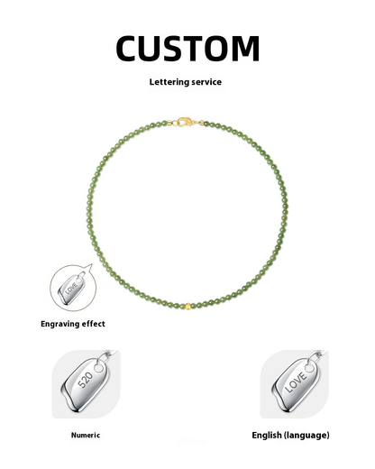 Green Jade Beaded Necklace with Plated Gold Bead – Prosperity & Harmony