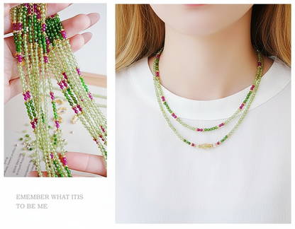 “Spring Garden” Green Diopside & Red Ruby 2-Way Bracelet Necklace – Natural Gemstone Energy Jewelry