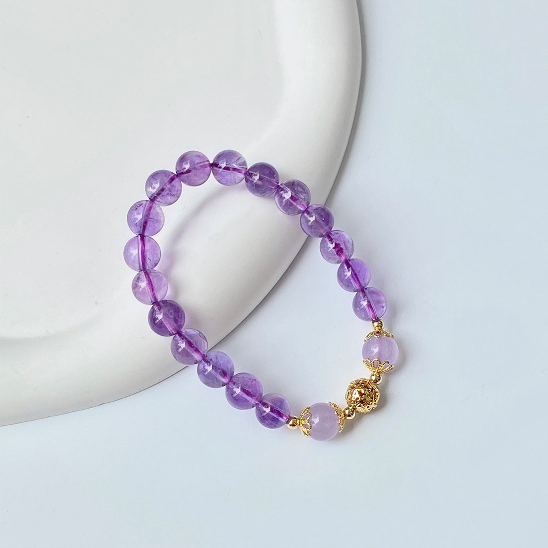 Lavender Amethyst Harmony Bracelet with Golden Lotus Beads