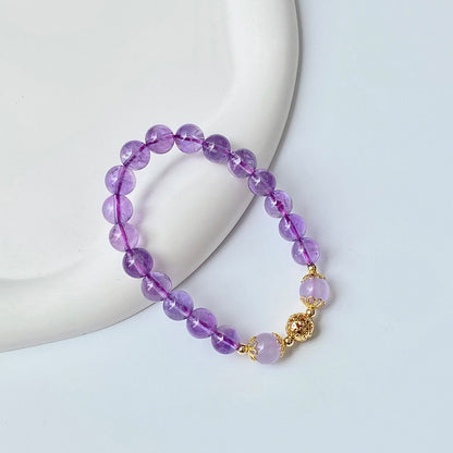 Lavender Amethyst Harmony Bracelet with Golden Lotus Beads